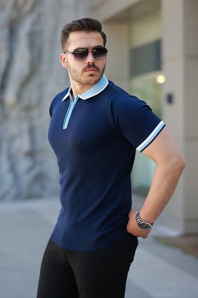 modaserdem Men's colorful collar short sleeve t-shirt