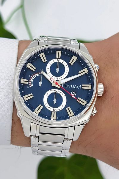 Ferrucci 3Atm Water Resistant Men's Wrist Watch, Steel Band & Special Design, Silver-Blue Sdfer160