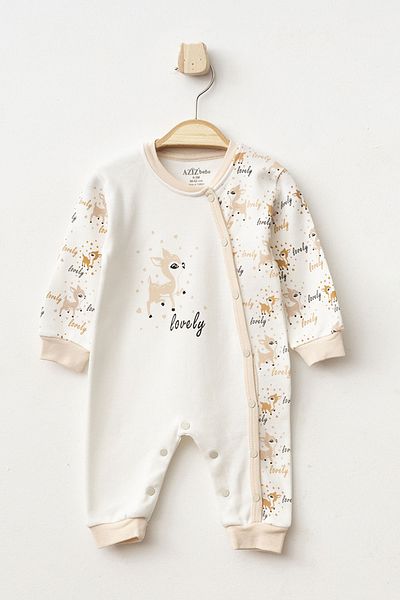 Aziz Bebe Baby Girl Snap Fastener Deer Patterned Jumpsuit 0 Months 6 Months