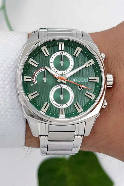 Ferrucci 3Atm Water Resistant Men's Wrist Watch, Steel Band & Special Design, Silver-Green Sdfer160