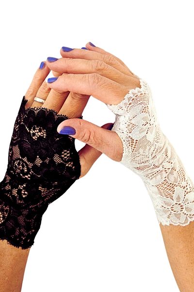 Attolya Lace Gloves, Lace, Gift in Bag, Bride, Dance Gloves, Dance Costume, Black and White Lace