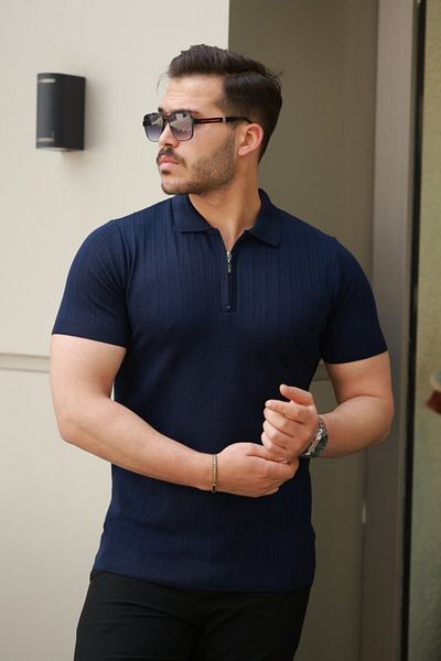 modaserdem Men's Zipper Collar Short Sleeve T-Shirt