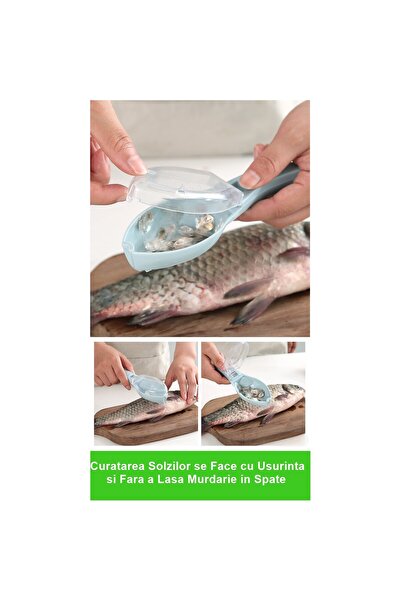Stef's Cat Manual Fish Scale Cleaner, Flippy, Fish Shape, Container with Lid, Plastic, Light Blue, 16x6 cm