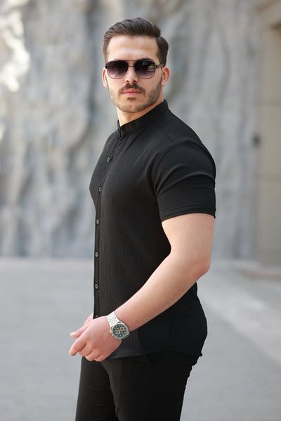 modaserdem Men's Judge Collar Short Sleeve Shirt