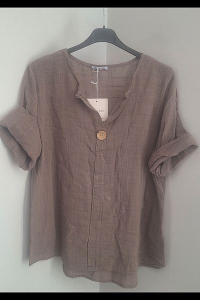 AYASOFYA OTANTIK Women's Italian Mink Button Detailed 3/4 Sleeve Oversize Loose 100% Cotton Blouse Tunic