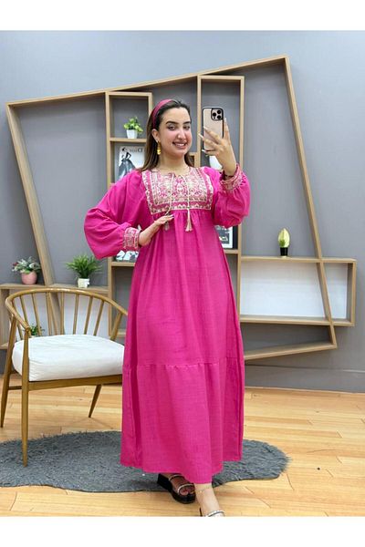 Generies Embroidered linen jalabiya with an elegant and modern design, sizes from 55 to 110 kg