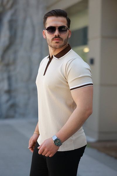 modaserdem Men's colorful collar short sleeve t-shirt