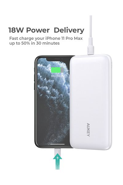 AUKEY Power Bank 20W PD 10,000 mAh & USB-C White