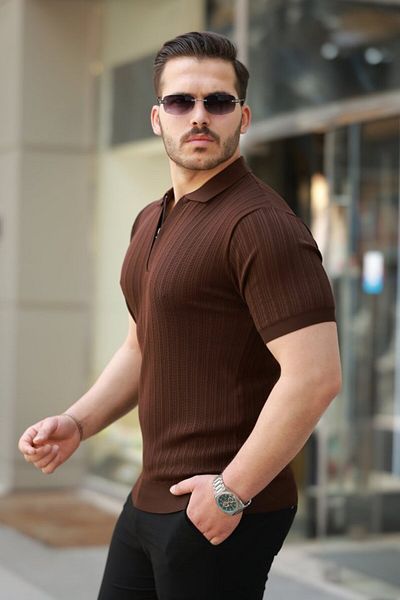 modaserdem Men's Zipper Collar Short Sleeve T-Shirt
