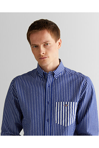 Gant Erkek Mavi Gömlek Yaka Çizgili Gömlek