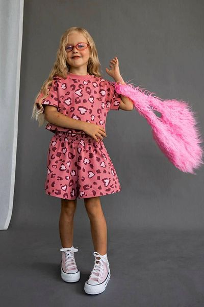 Monila Girls' Cotton Leopard Printed Tshirt and Shorts Bottom Top Set