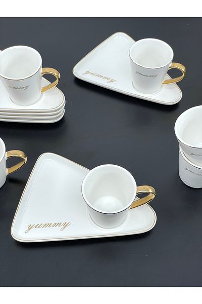 YzHome Porcelain Gilt Coffee Cup Set for 6 People
