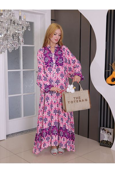 MISS MERCAN Copy - Button Pattern Layered Cotton Viscose Dress Summer Hijab Dress (Wide Fit)