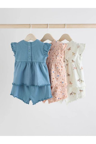 Next Baby 100% Organic Cotton Pink/White Color Unicorn Pattern 6 Pieces Bottom Top Shorts Set Alyag4406
