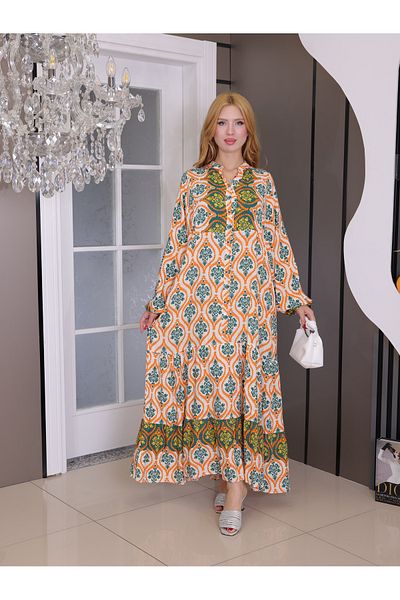 MISS MERCAN Copy - Button Pattern Layered Cotton Viscose Dress Summer Hijab Dress (Wide Fit)