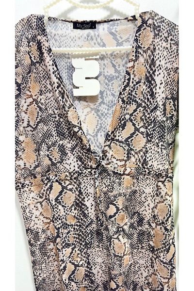 MY SEA P-20 Black Python Waist Tie Half Sleeve Tulle Pareo