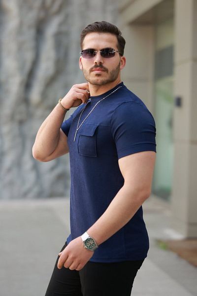 Modayakamoz Tricou pentru bărbați, cu buzunare, pandantiv, cu mânecă scurtă, tricotat