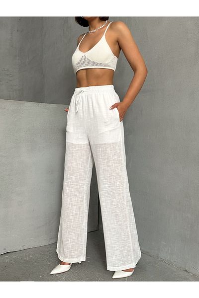 Miss Prova Waist Tie Detailed Linen Trousers Misspnt2669