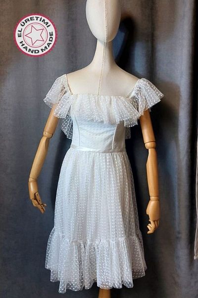 Uretti - Talia 8659 6698 Χειροποίητο Πουά Βραδινό Φόρεμα - Μέγεθος M