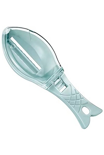 Stef's Cat Manual Fish Scale Cleaner, Flippy, Fish Shape, Container with Lid, Plastic, Light Blue, 16x6 cm