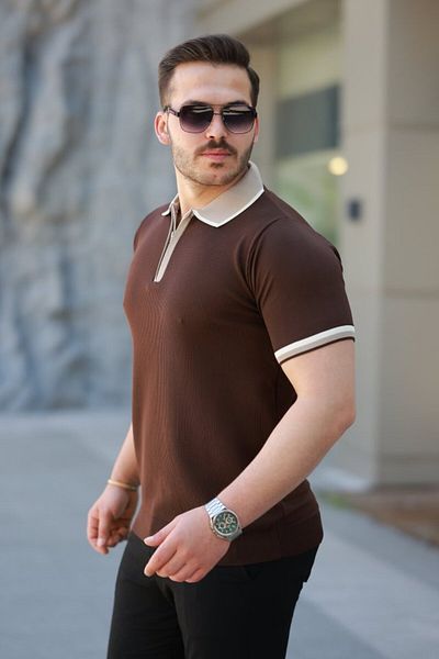 modaserdem Men's colorful collar short sleeve t-shirt