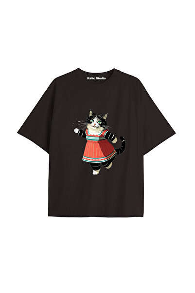 Kalic Studio Tricou negru cu imprimeu Y2k vintage Cats COD 26