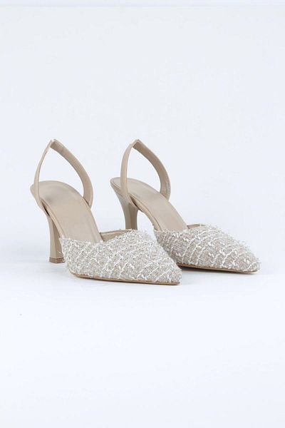 Gökhan Talay Lori Nude Patterned Fabric Medium Heels (8 cm) Classic Heeled Shoes