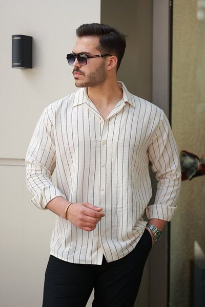 modaserdem Men's striped linen shirt