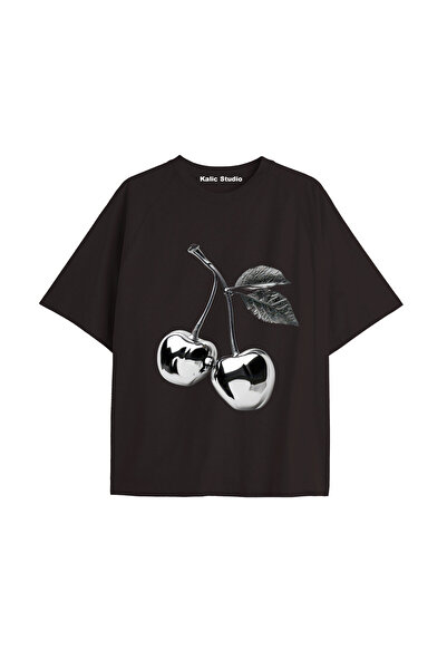 Kalic Studio Tricou negru cu imprimeu Cherry vintage Y2k KOD 103