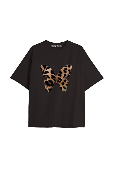 Kalic Studio Y2K Vintage Leopard Printed Black T-Shirt Code 183