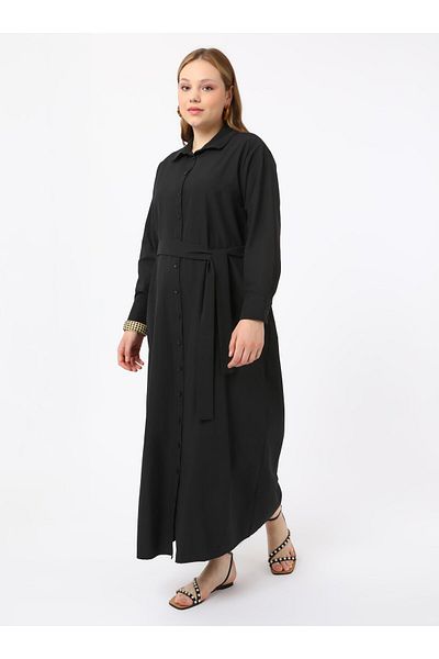 ALİA Plus Size Button-Down Shirt Dress with Belt - Black - Alia