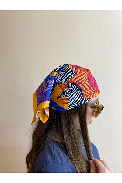 sema aksesuar Πολύχρωμο Φουλάρι με Ζέβρα και Μοτίβο Λουλουδιών - Μπαντάνα - Δώρο