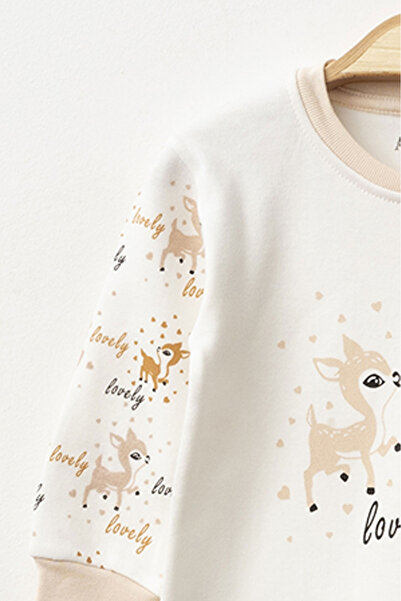 Aziz Bebe Baby Girl Snap Fastener Deer Patterned Jumpsuit 0 Months 6 Months