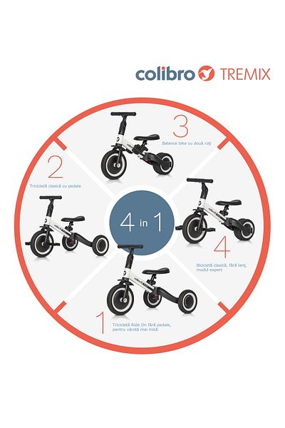 Colibro Ride On COLIBRO TREMIX 4 IN 1 Tricycle and Convertible Bicycle up to 25 kg, Magnetic
