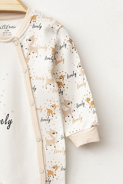 Aziz Bebe Baby Girl Snap Fastener Deer Patterned Jumpsuit 0 Months 6 Months