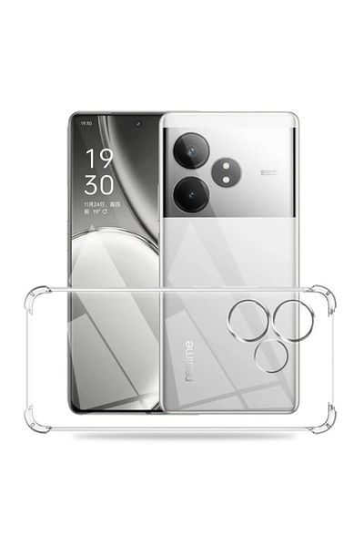 SKYDDAR INNOVATION Carcasă pentru Realme GT 6 / GT 6T, rezistentă la șocuri, transparentă, din silicon subțire, set de autocolante