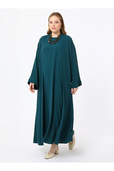 ALİA Plus Size Dress&Ferace Σετ δύο τεμαχίων - Emerald Green - Alia