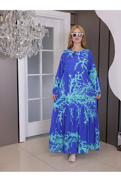 MISS MERCAN Buttoned Patterned Cotton Viscose Dress Summer Hijab Dress (Wide Fit)