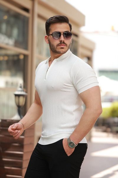modaserdem Men's Zipper Collar Short Sleeve T-Shirt