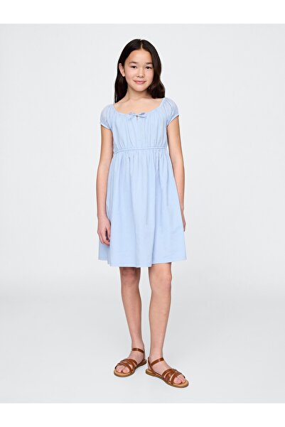 GAP Kız Çocuk Mavi Fiyonk Detaylı Fırfırlı Elbise