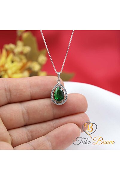 Takı Boom Zümrüt Yeşili Damla Kolye, 925 Ayar Gümüş, Zarif Mücevher, Kadınlar İçin Harika Bir Hediye
