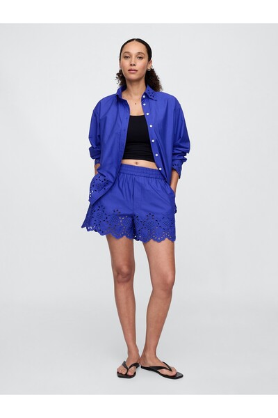 GAP Kadın Mavi Eyelet Poplin Şort