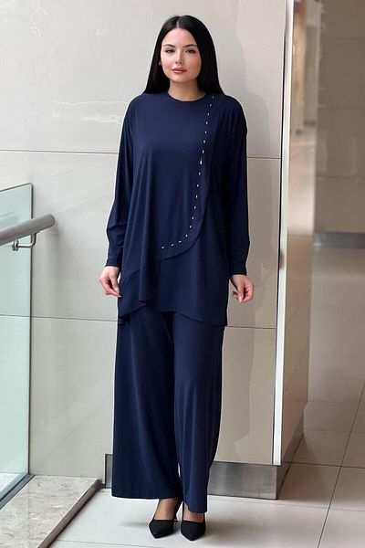 Ceremony Tunic with Front and Hem Chiffon Accessory Deatyl Sandy Suit with Loose Trousers