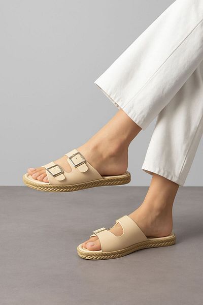 NOVİNS Women's Summer Double Buckle Padded Comfortable Sole Home Garden Balcony Slippers