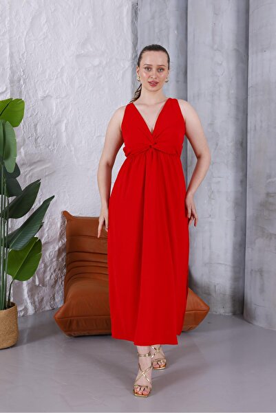 Siyezen Plus Size Back Tie Detail Elastic Waist Dress