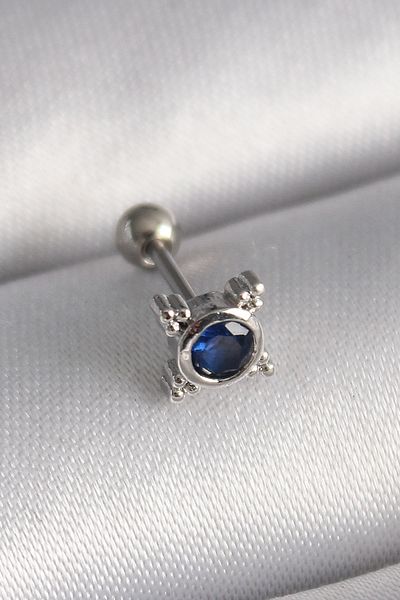 Skygo 316L Steel Silver Color Blue Zircon Stone Tragus Piercing - Tj-Pr1271