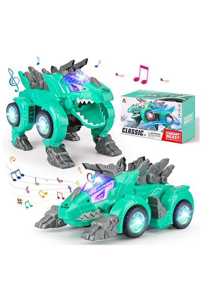 rexa Dinosaur Automatic Transforming Car Toys with Flashing Lights and Sound for Kids