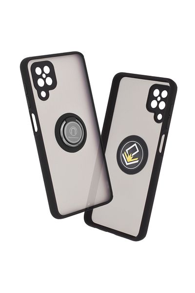 SKYDDAR INNOVATION Case for Samsung Galaxy A12 / Galaxy A12 Nacho, Glinth with 360° Rotating Ring, Black, sticker set