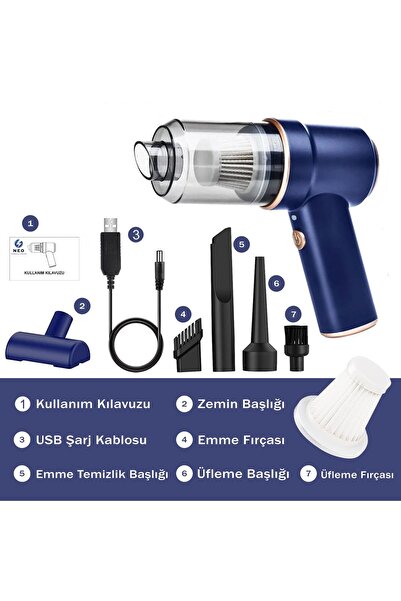 NEVARSA Kablosuz Şarjlı Mini Elektrikli Süpürge Ev-Araba-Ofis 2'si 1 Arada Em...