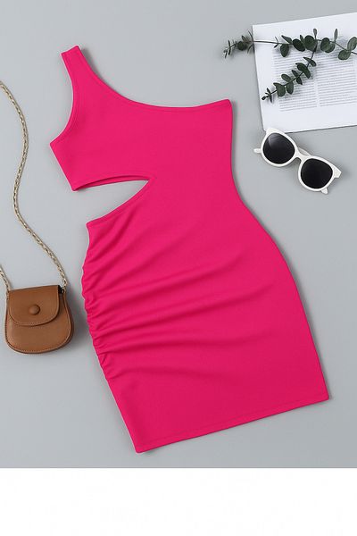 Machetta Girl's One Shoulder Low-Cut Detail Mini Strap Dress